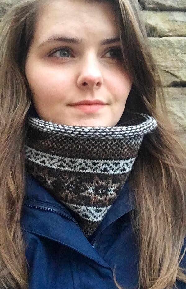 Peat Knitted Fair Isle Curled Cowl